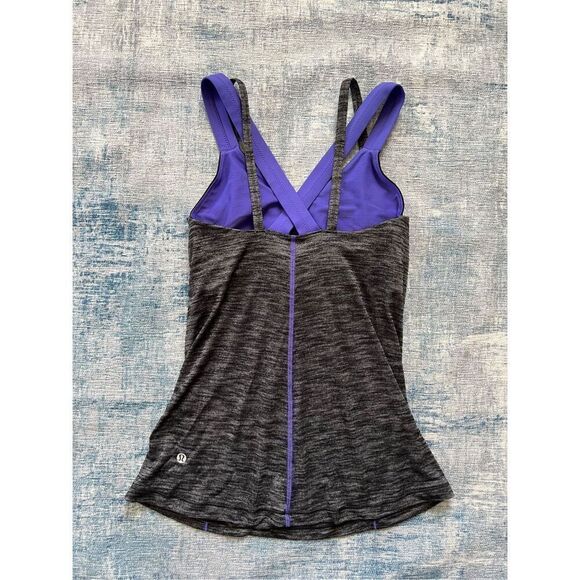 Lululemon Run For Gold Heathered Gray Heathered Black / Iris Flower Tank Size 4 - Picture 6 of 6